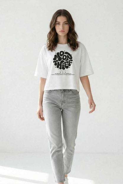 White Crop Top Oversized T-shirt maanver clothing