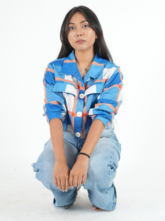 Blue & White Cropped Shacket for Women | Trendy Overshirt Maanver.com