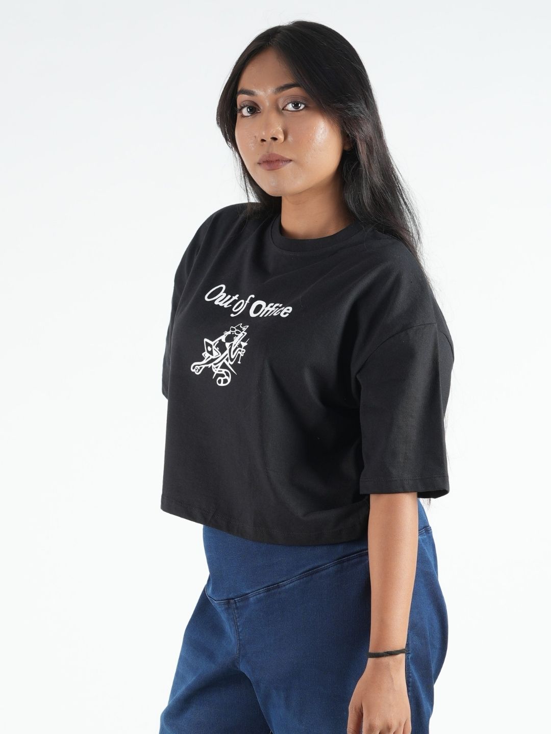 Black Crop Top  Printed Tees maanver clothing