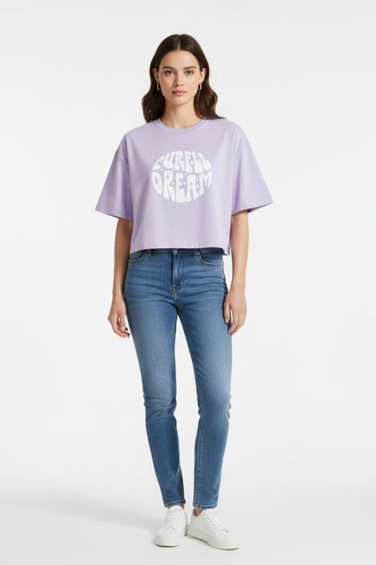 Lavender Crop Top  Printed Tees maanver clothing