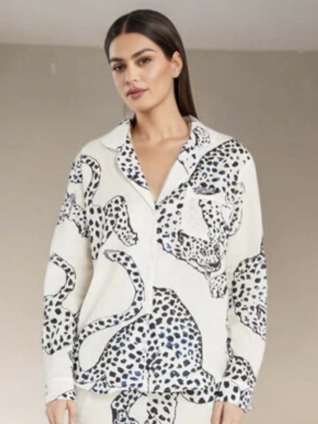 Animal White Print Satin Cotton Coords Maanver.com