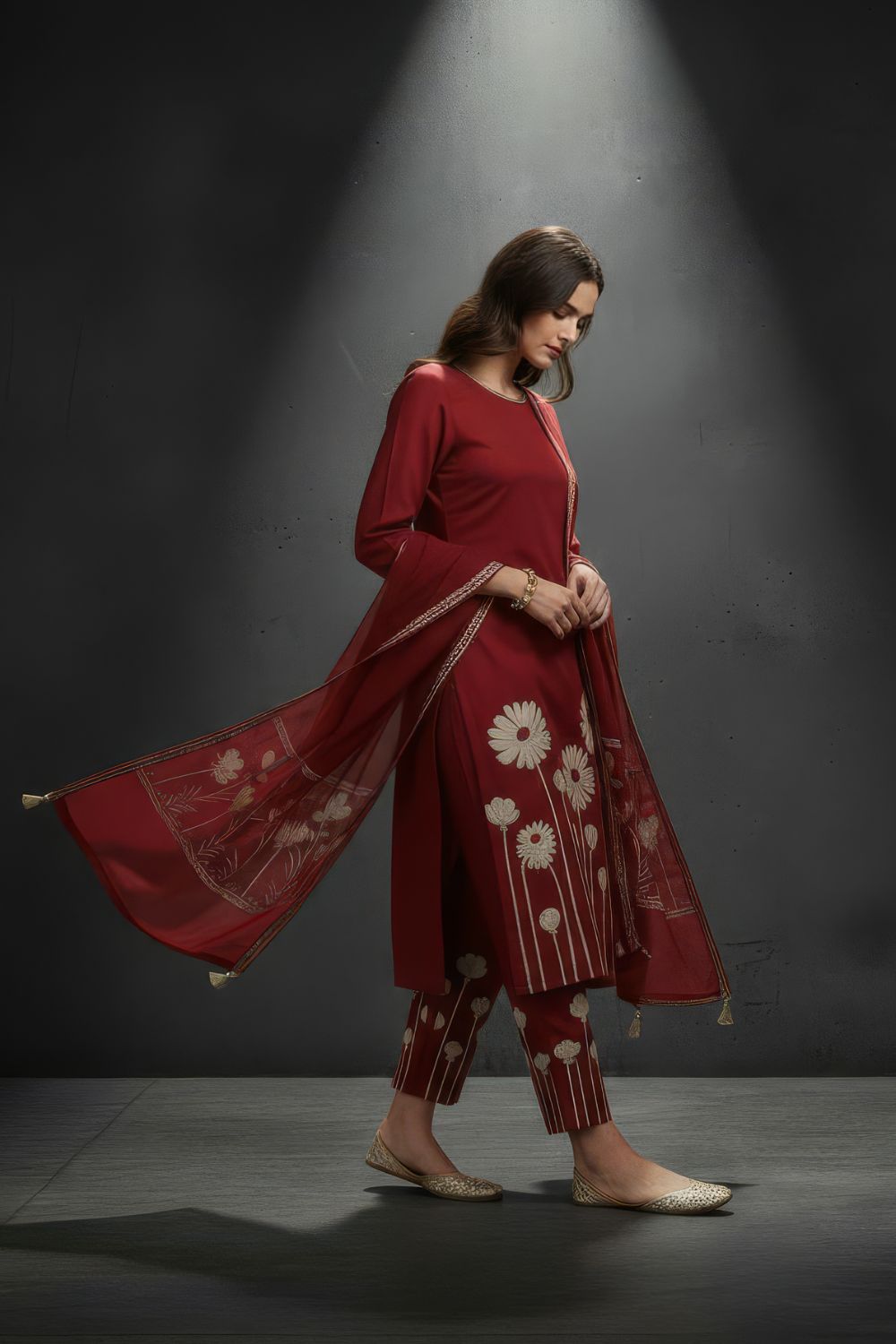 Deep Red Chanderi Silk Blend Kurta-Pant Set Maanver.com