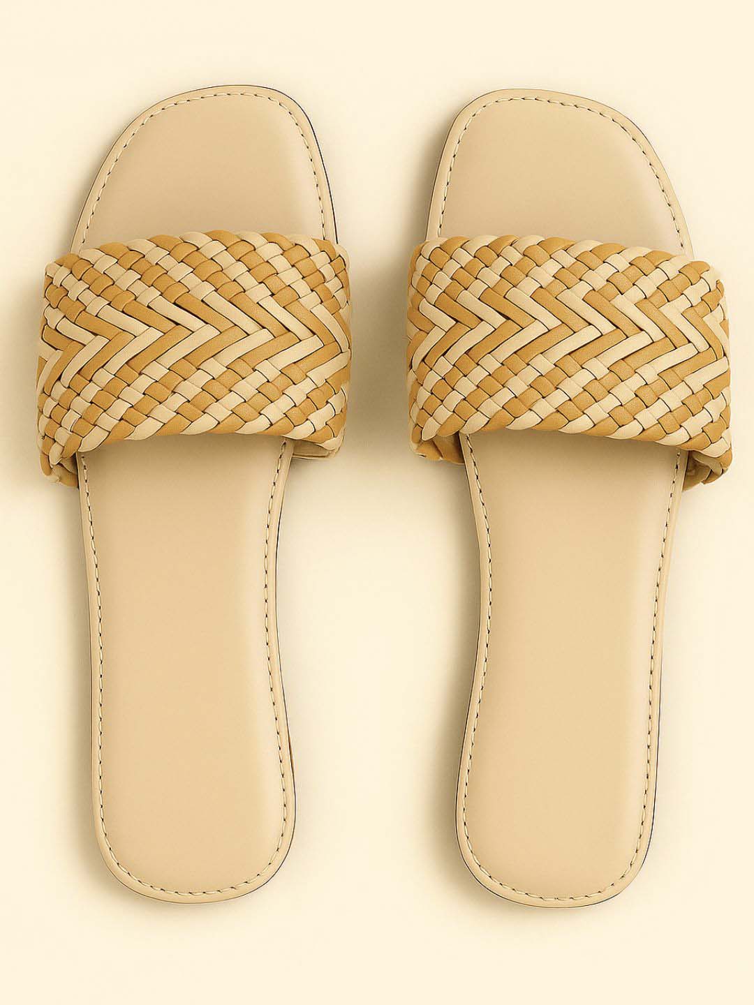 Beige Chic Woven Slides