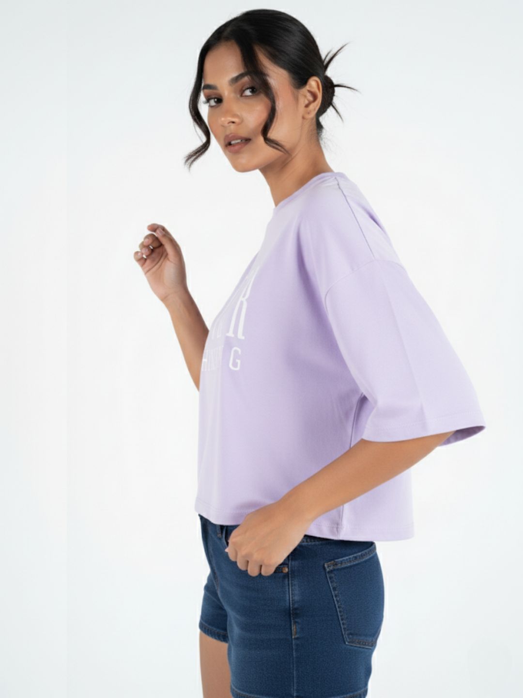 Lavender Crop Top Oversized Tees maanver clothing