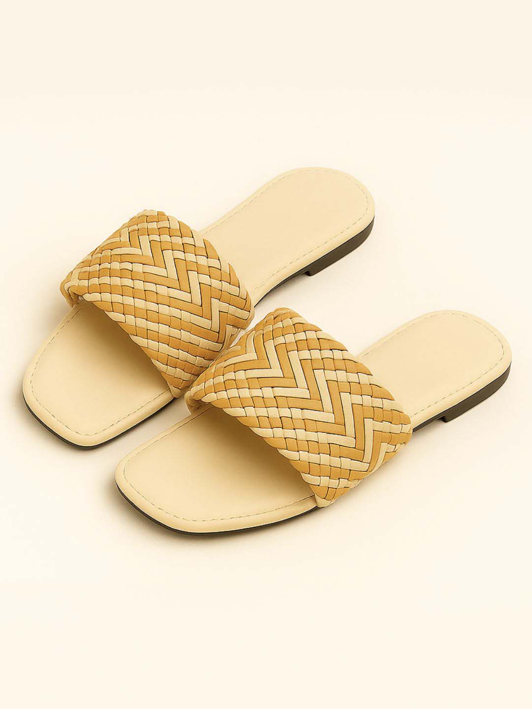 Beige Chic Woven Slides