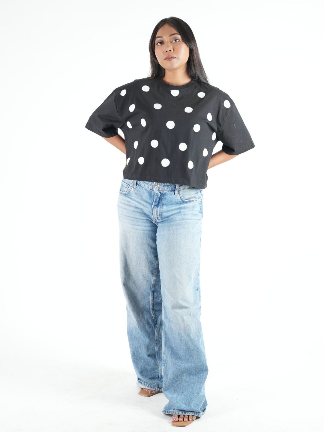 Black Polka Crop Top Oversized T-shirt maanver clothing
