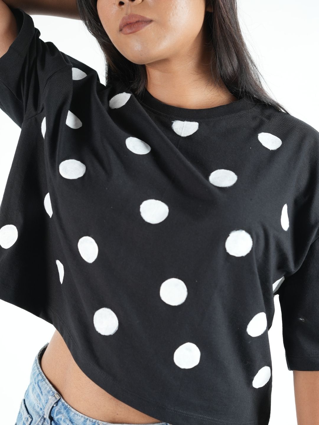 Black Polka Crop Top Oversized T-shirt maanver clothing