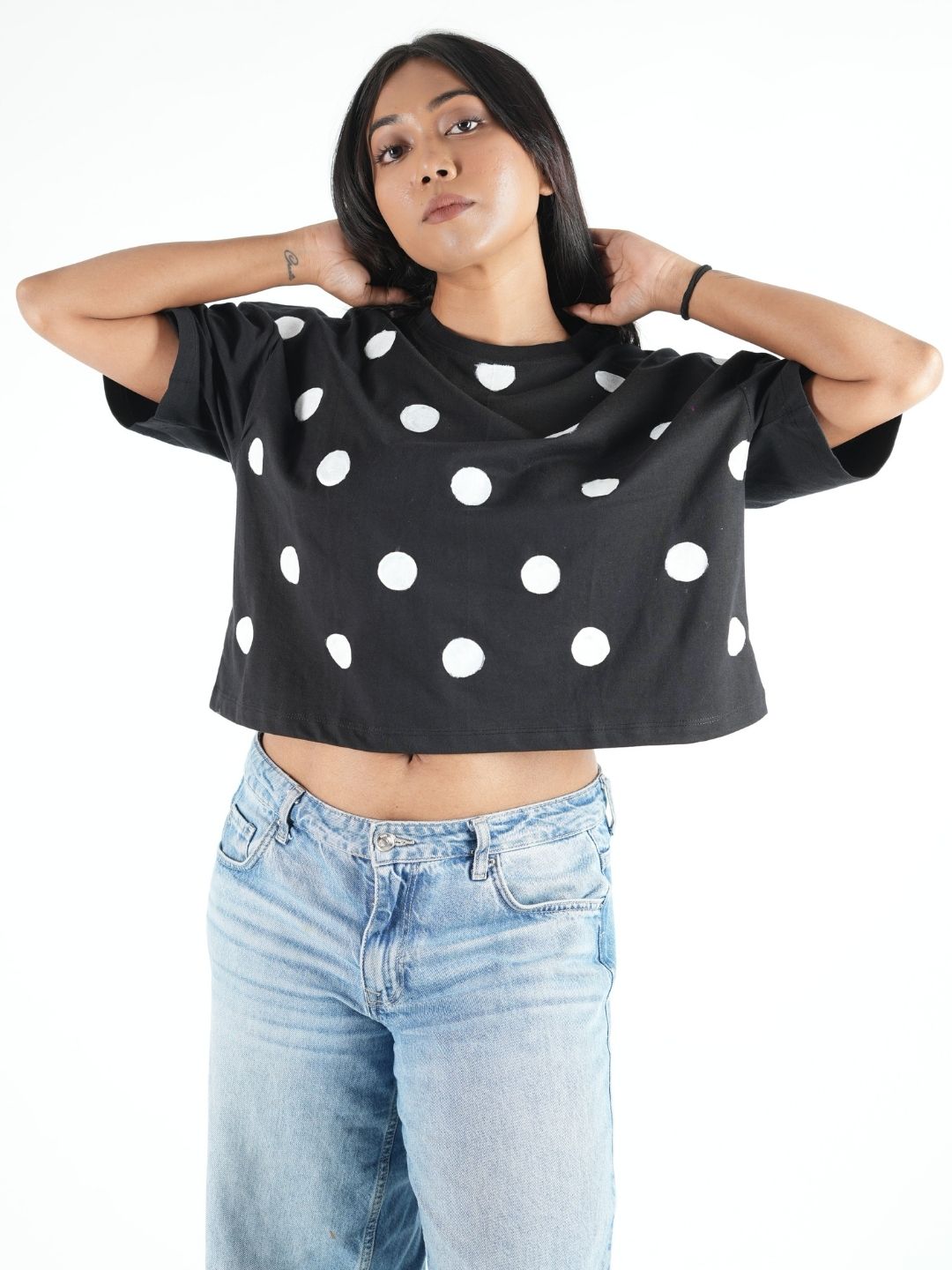 Black Polka Crop Top Oversized T-shirt maanver clothing