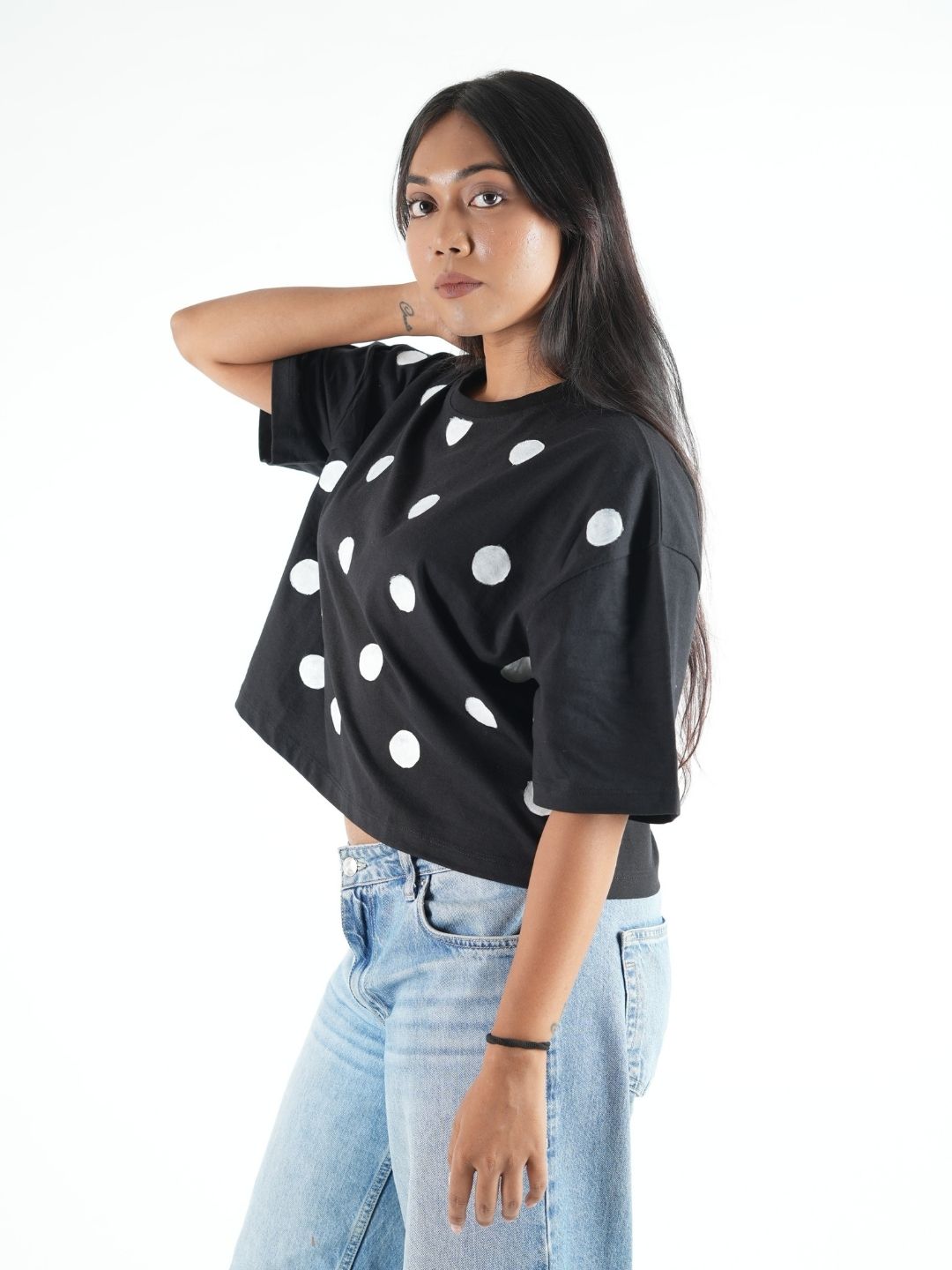 Black Polka Crop Top Oversized T-shirt maanver clothing