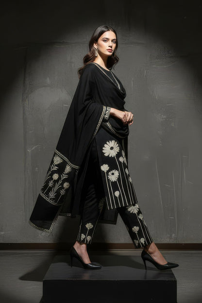 Black Floral Print Kurta Set Maanver.com