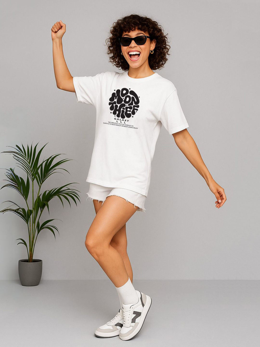 Oversized White Printed T-Shirt - Maanver.com