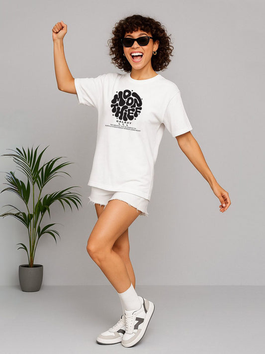 Oversized White Printed T-Shirt - Maanver.com