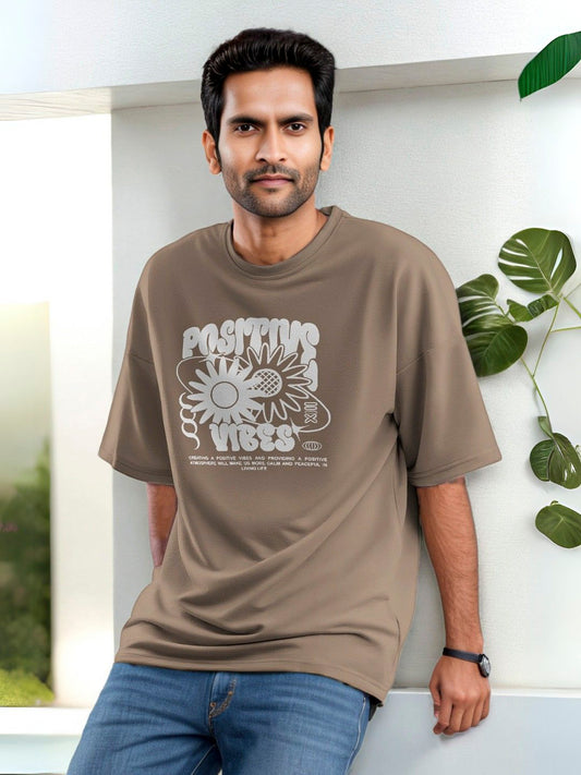 Beige T-Shirt Positive Vibes - Maanver.com