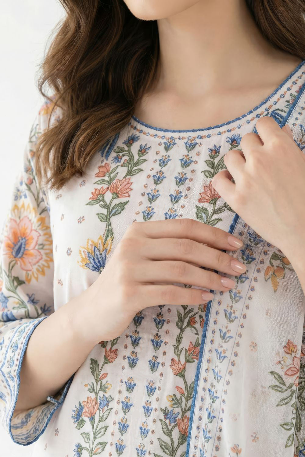 Ivory pastel floral Kurta Set Maanver.com