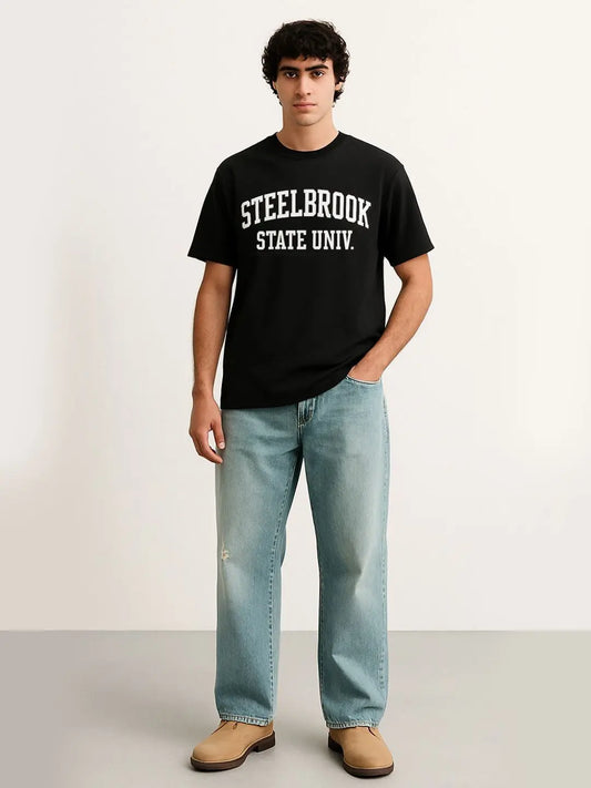 Black Oversized Printed T-shirt maanver clothing