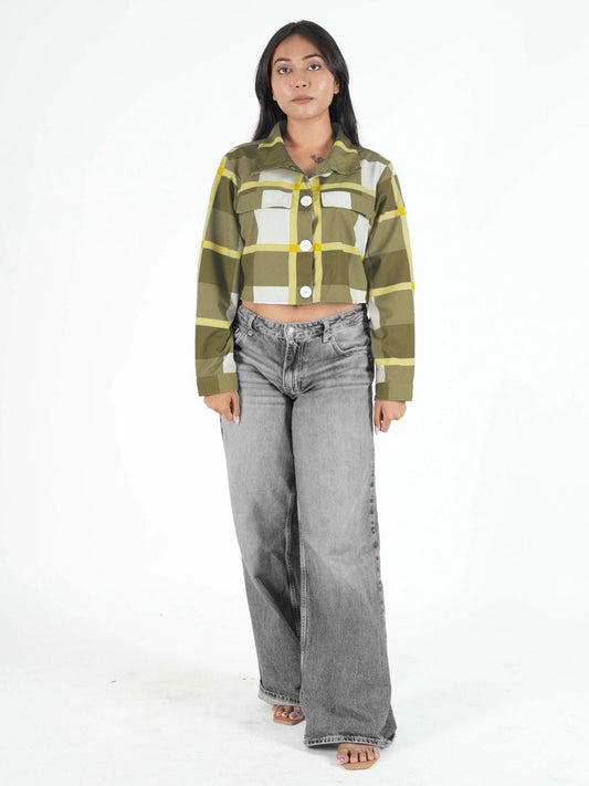 Olive Pastel Cropped Shacket for Women | Trendy Overshirt Maanver.com
