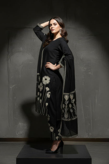 Black Floral Print Kurta Set Maanver.com