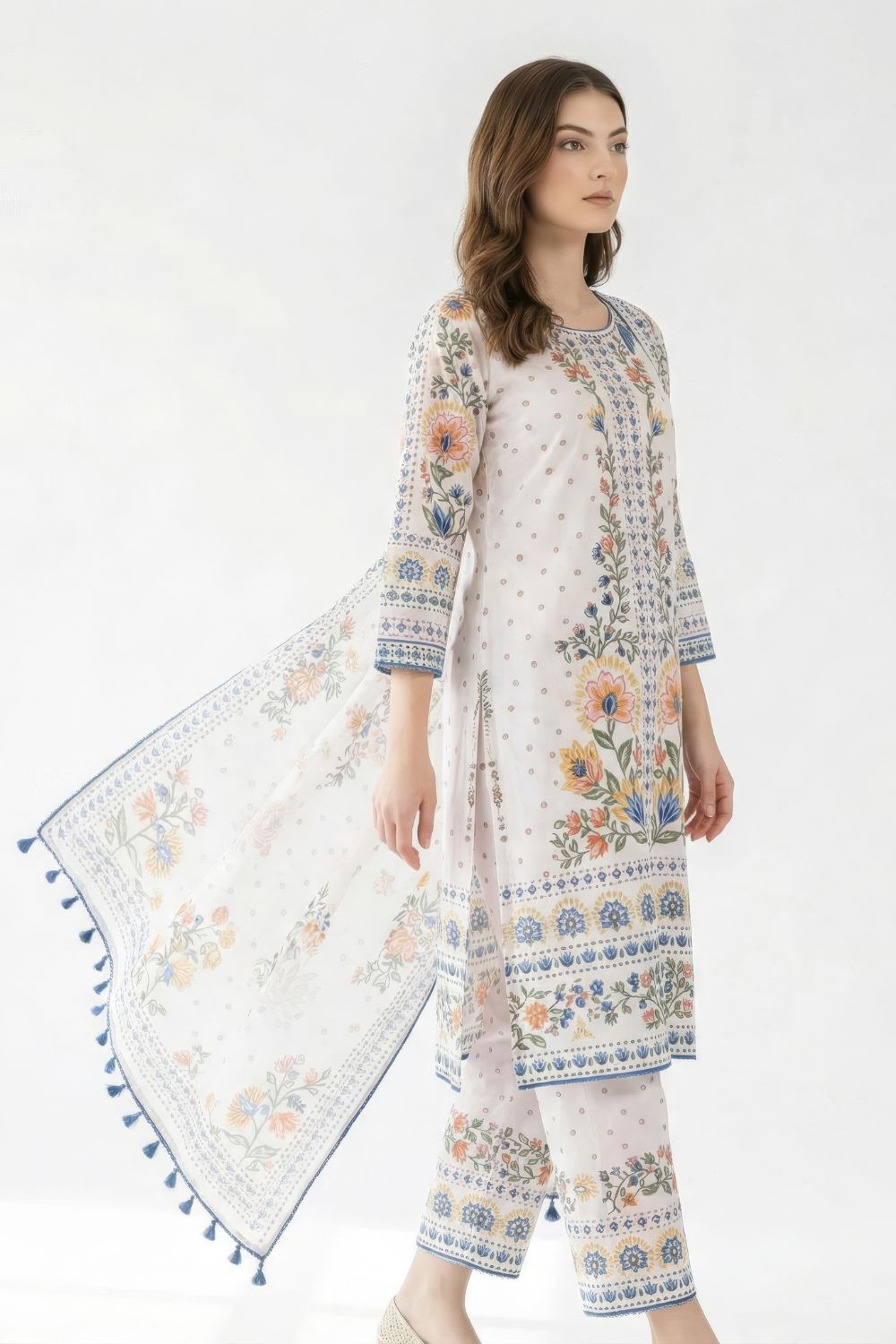 Ivory pastel floral Kurta Set Maanver.com