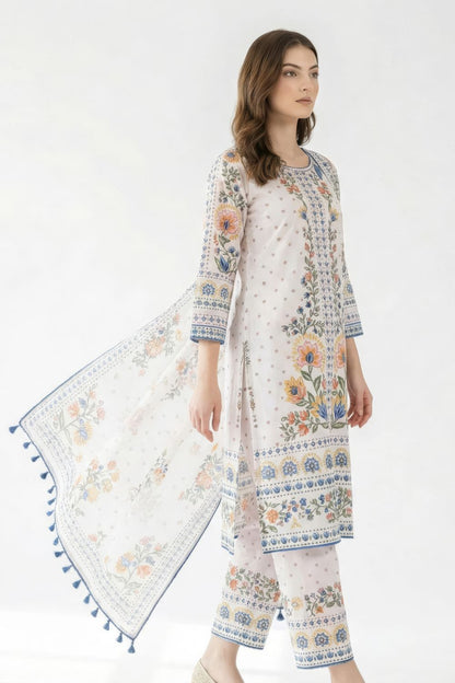 Ivory pastel floral Kurta Set Maanver.com