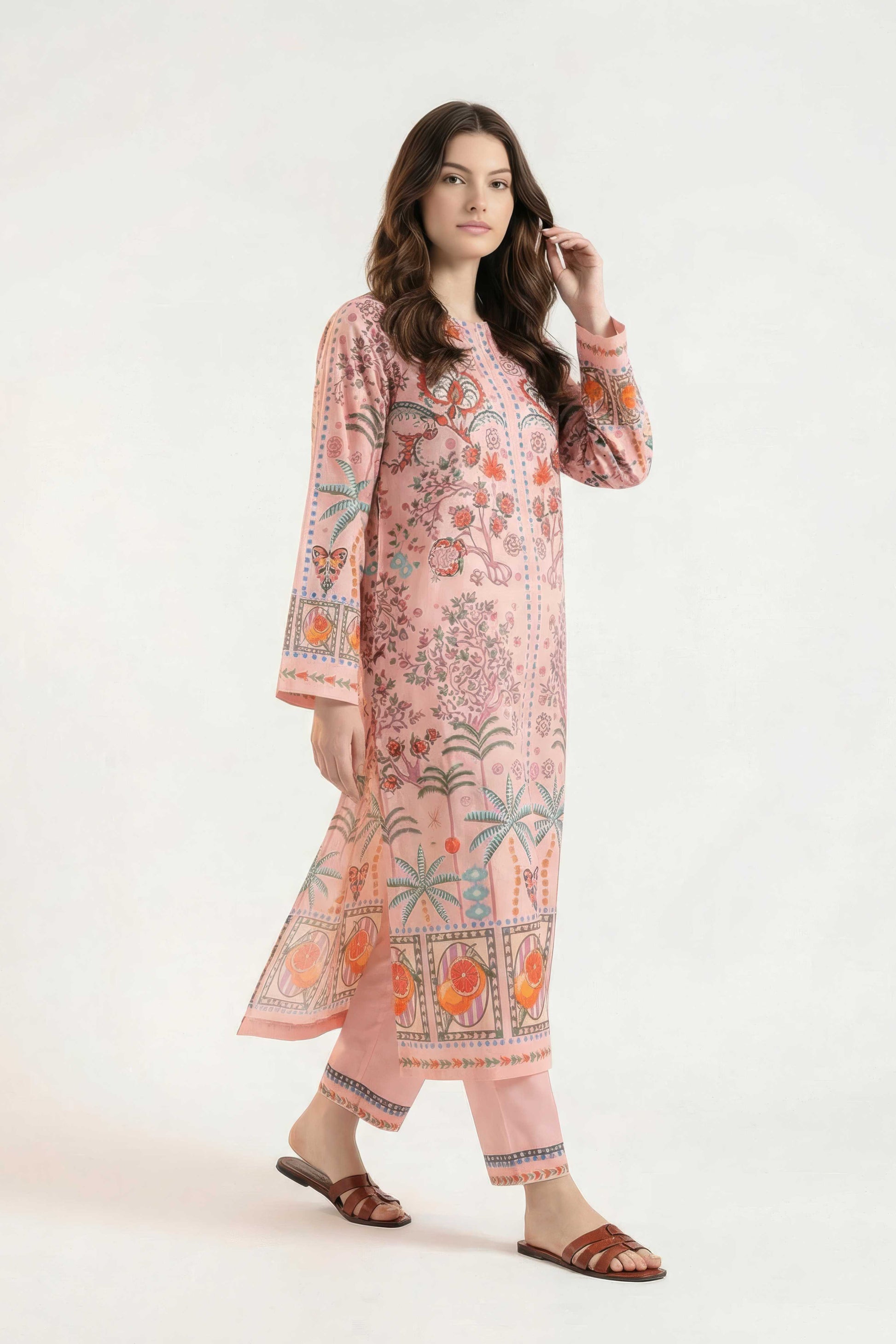 Blush Pink Festive Printed Kurta Set with Straight Pants Maanver.com