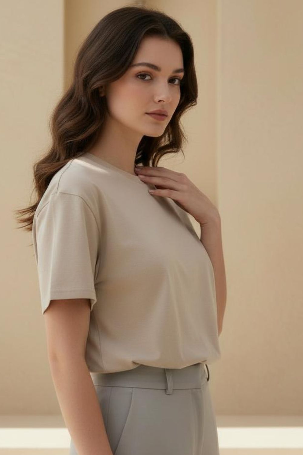 MAANVER Unisex Tee - Solid Sand Color, Classic Crewneck Maanver.com