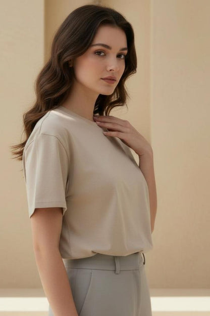 MAANVER Unisex Tee - Solid Sand Color, Classic Crewneck Maanver.com