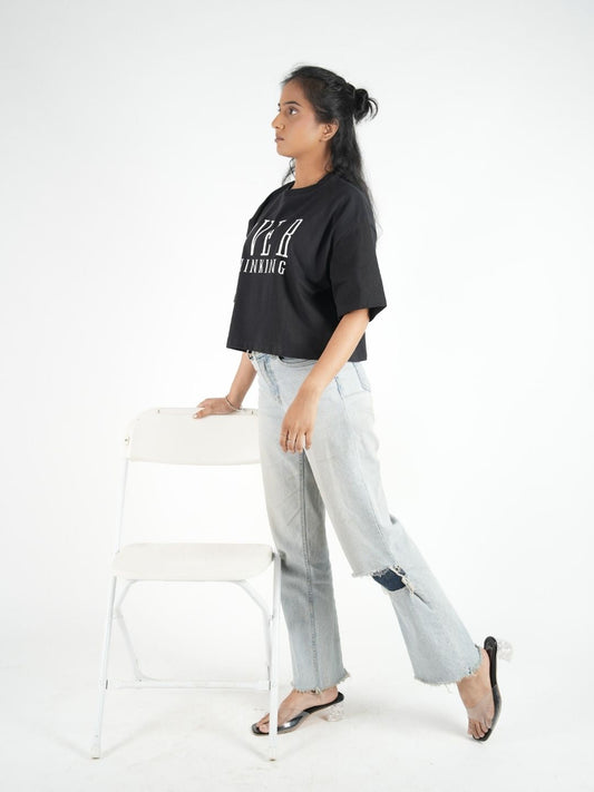 Black Crop Top Over Thinking T-Shirt maanver clothing