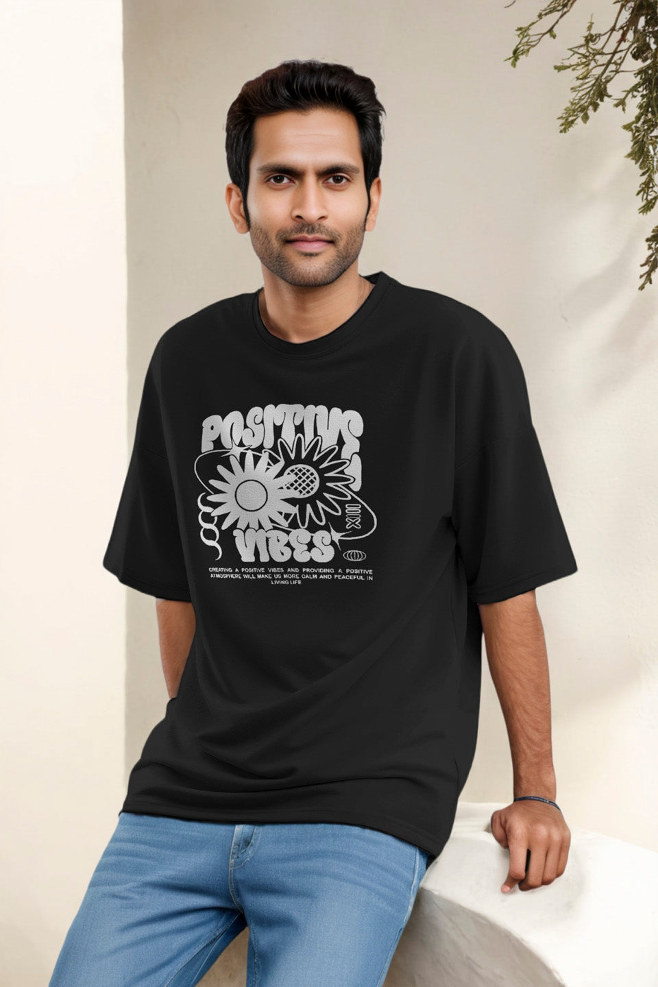 Black T-Shirt Postive Vibes - Maanver.com