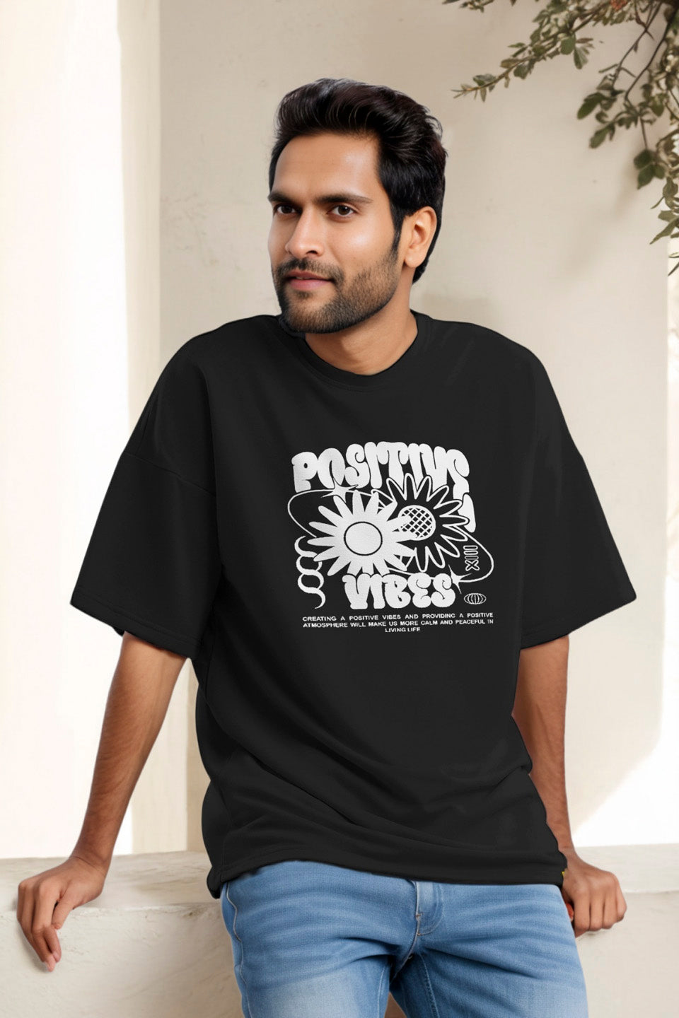 Black T-Shirt Postive Vibes - Maanver.com