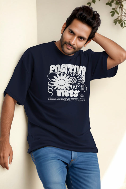 Nevy Blue T-Shirt Postive Vibes - Maanver.com