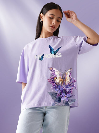 Lavender Butterfly Oversized T-Shirt | Floral Graphic Memories Tees Maanver.com