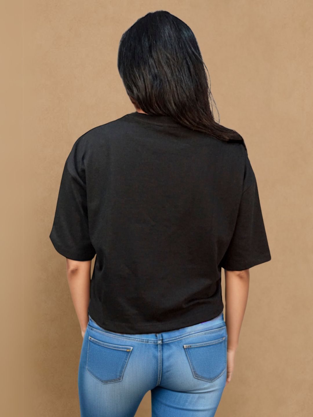 Black Crop Top Printed Tees maanver clothing