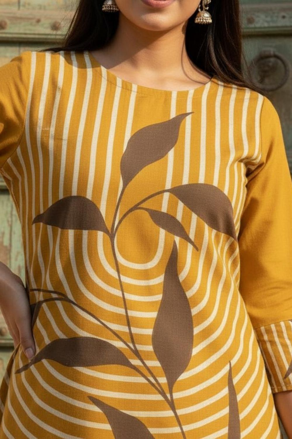 Mustard Leaf Print Kurta Set for Haldi Celebrations Maanver.com