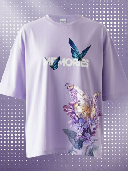 Lavender Butterfly Oversized T-Shirt | Floral Graphic Memories Tees Maanver.com