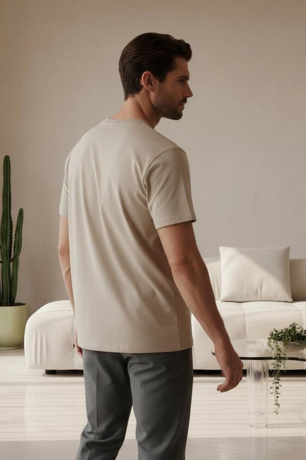 MAANVER Unisex Tee - Solid Sand Color, Classic Crewneck Maanver.com