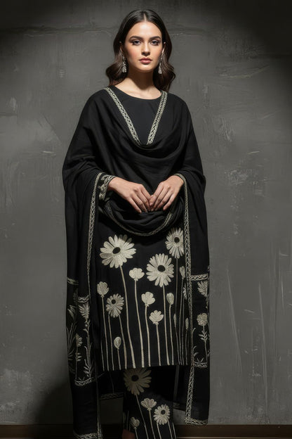 Black Floral Print Kurta Set Maanver.com