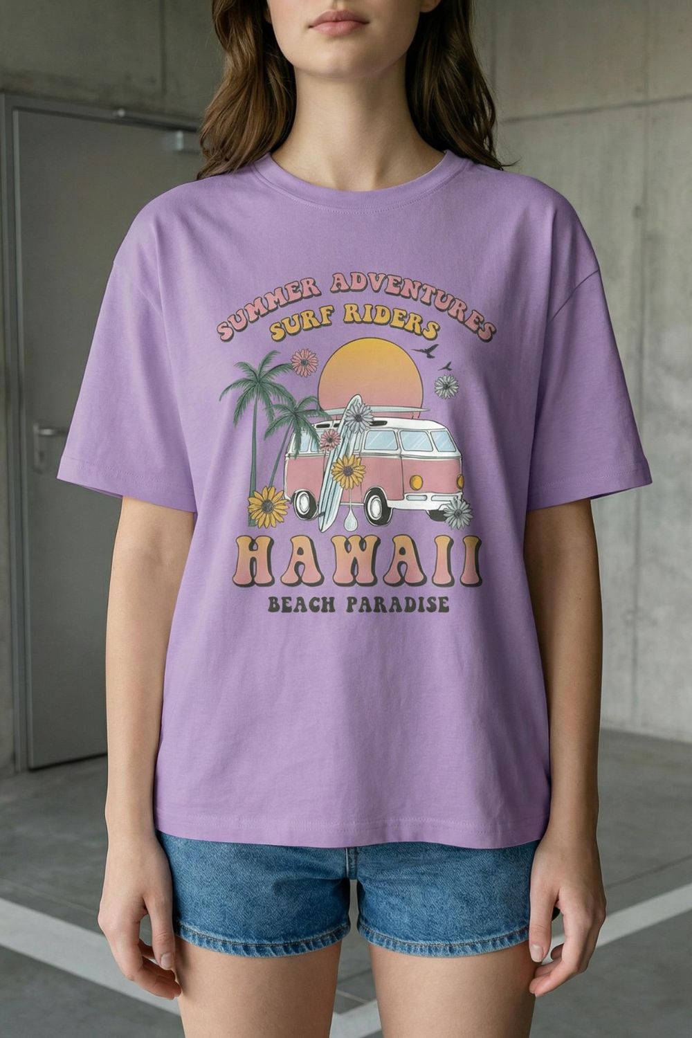 UNISEX Retro Hawaii Surf T-Shirt - Lavender | Maanver Streetwear