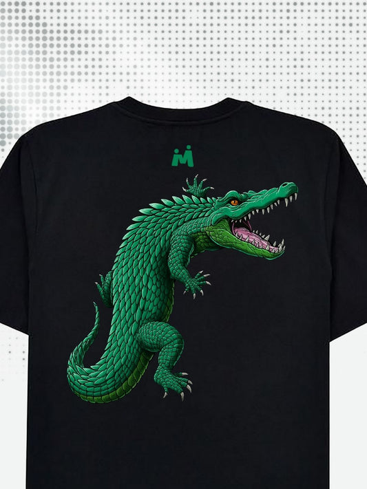 Classic Black Crocodile Graphic Oversized T-Shirt – Unisex Streetwear Style Maanver.com