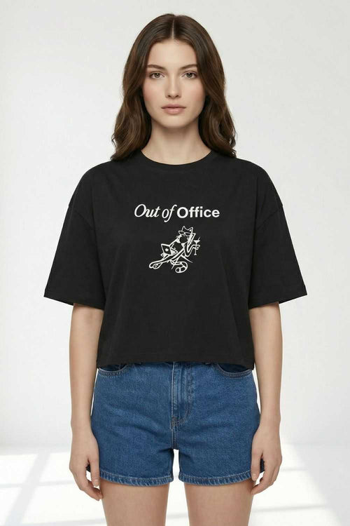 Black Crop Top  Printed Tees maanver clothing