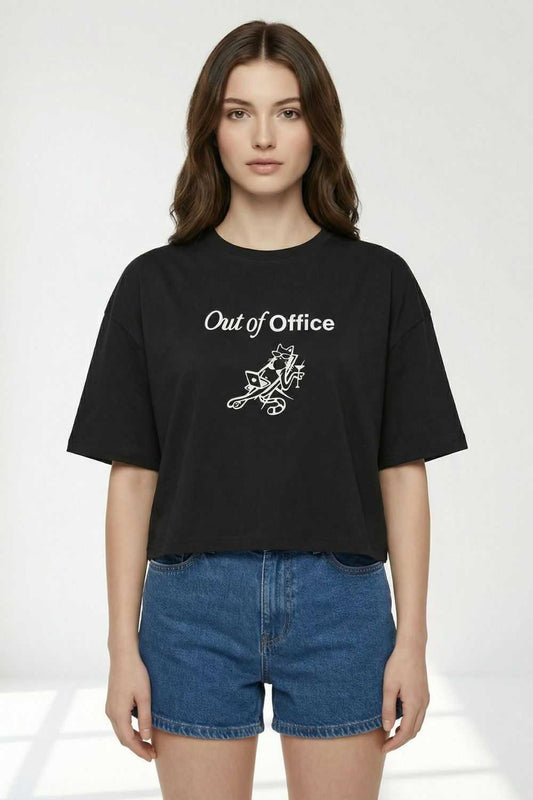 Black Crop Top  Printed Tees maanver clothing