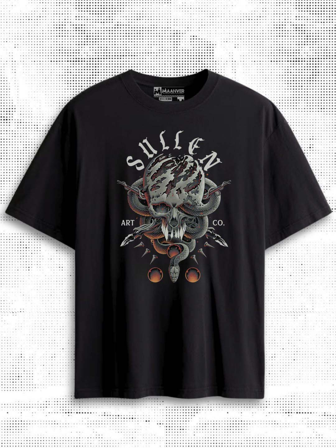 Black Graphic Skull Snake T-Shirt | Maanver Streetwear maanver clothing