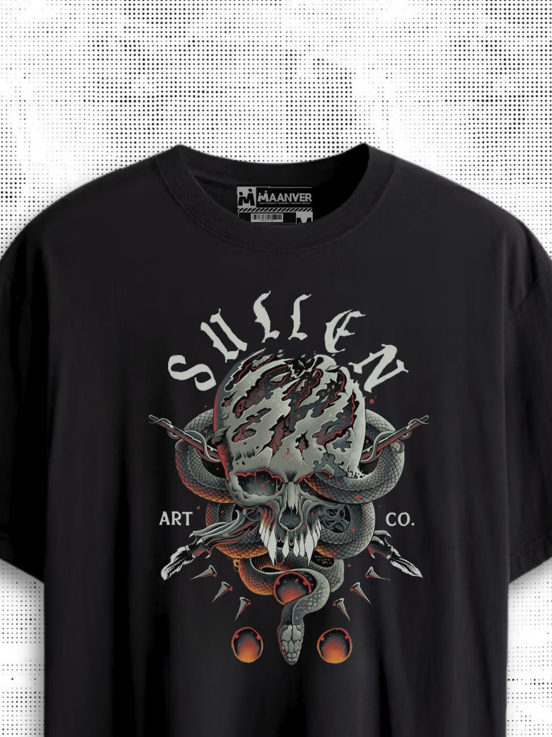 Black Graphic Skull Snake T-Shirt | Maanver Streetwear maanver clothing
