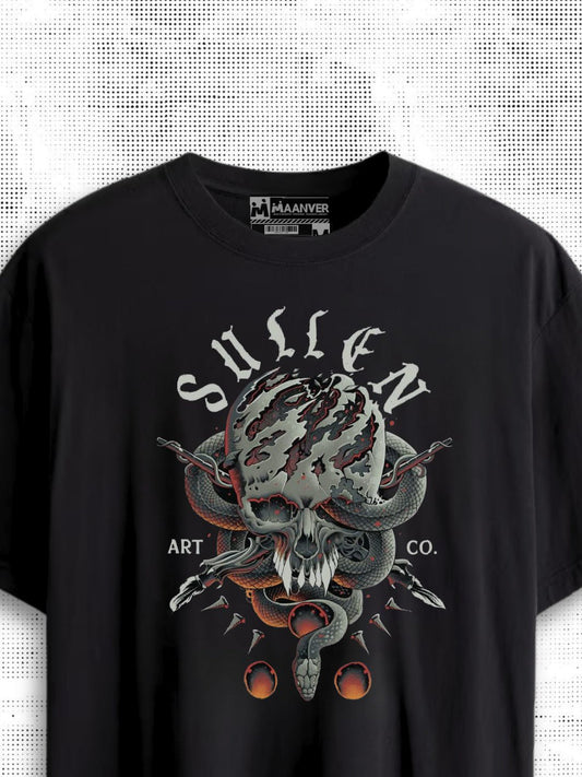 Black Graphic Skull Snake T-Shirt | Maanver Streetwear maanver clothing