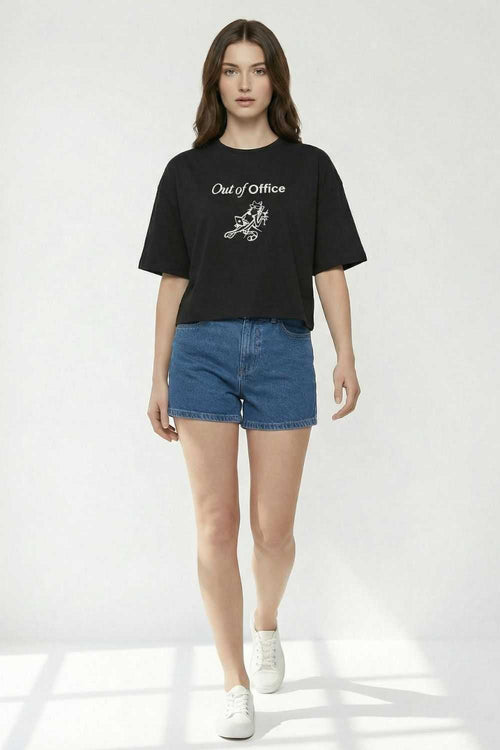 Black Crop Top  Printed Tees maanver clothing