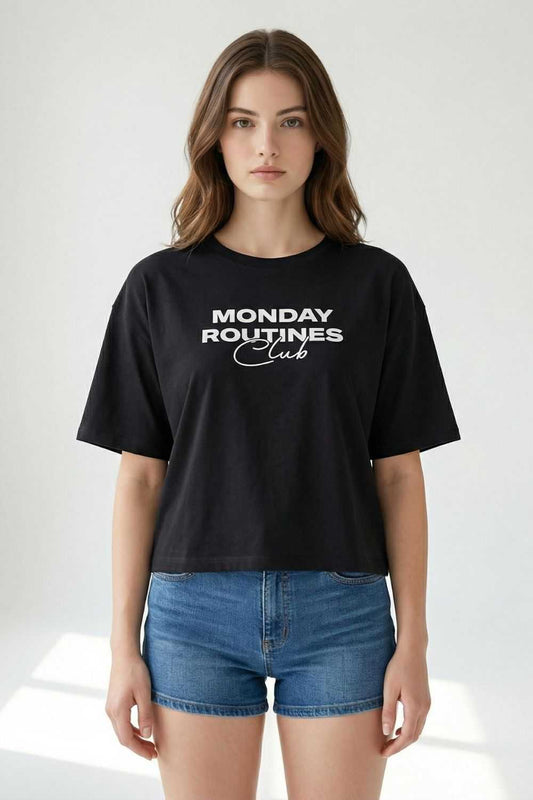 Black Crop Top Printed Tees maanver clothing