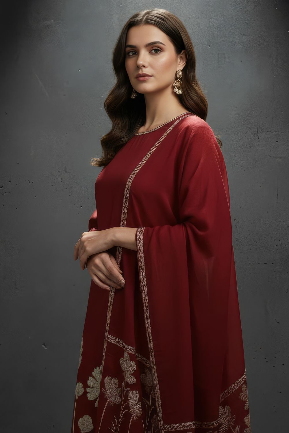 Deep Red Chanderi Silk Blend Kurta-Pant Set Maanver.com