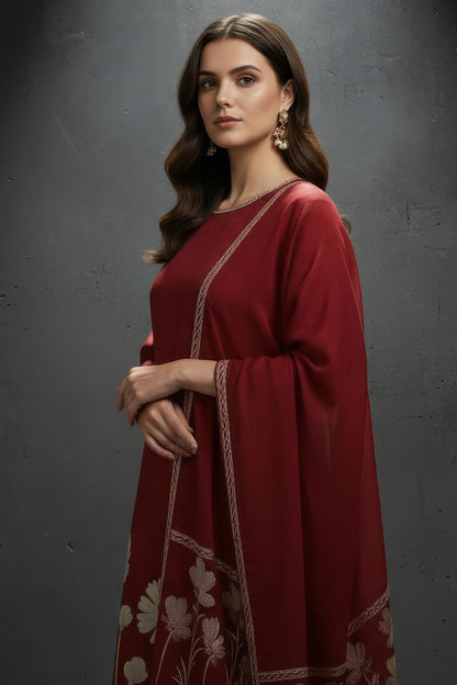 Deep Red Chanderi Silk Blend Kurta-Pant Set Maanver.com