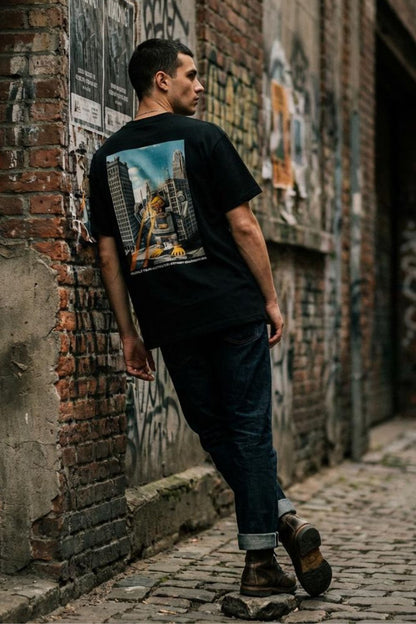 Black Graphic T-Shirt - Robot Duck Cityscape Print Maanver.com