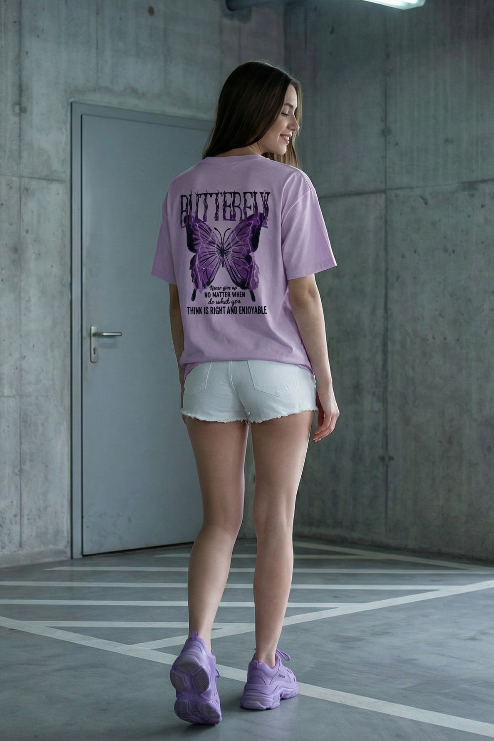 Butterfly Graphic Oversized Tee in Lavender | Streetwear Essentials Maanver.com