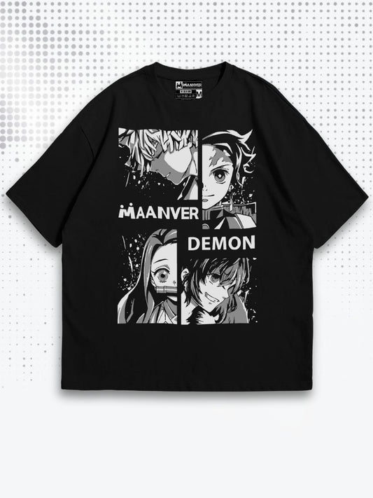 Unisex Demon Slayer Inspired Black Oversized Tees | Maanver Streetwear